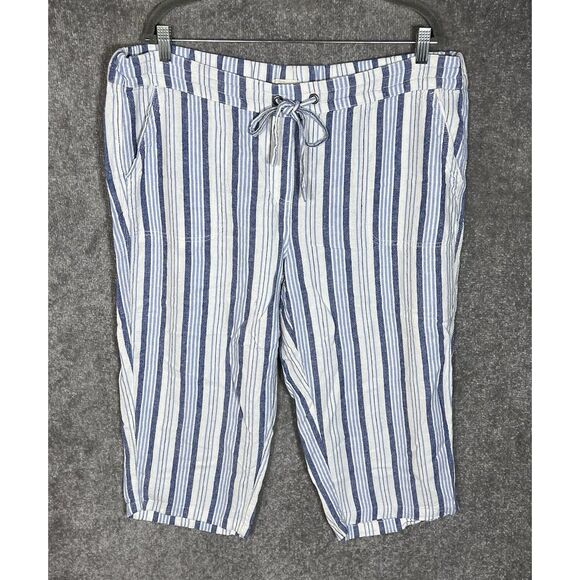 Per Se Linen Blend Striped Pull On Drawstring Capri Pants Womens Size 1X Pockets - Picture 1 of 8